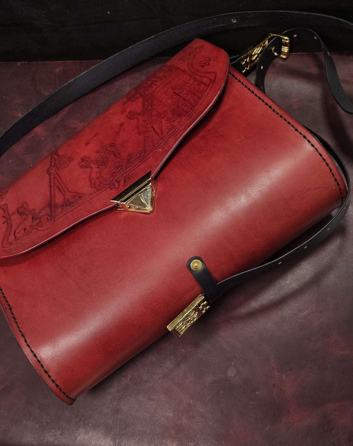Medieval Murder Rabbits purse - "Hop Into Battle!" - Burgundy and Black