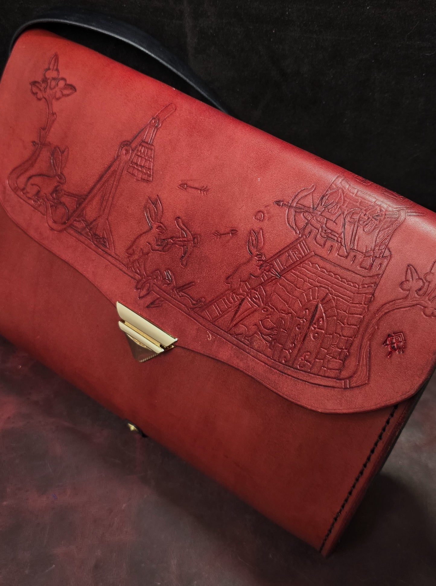 Medieval Murder Rabbits purse - "Hop Into Battle!" - Burgundy and Black