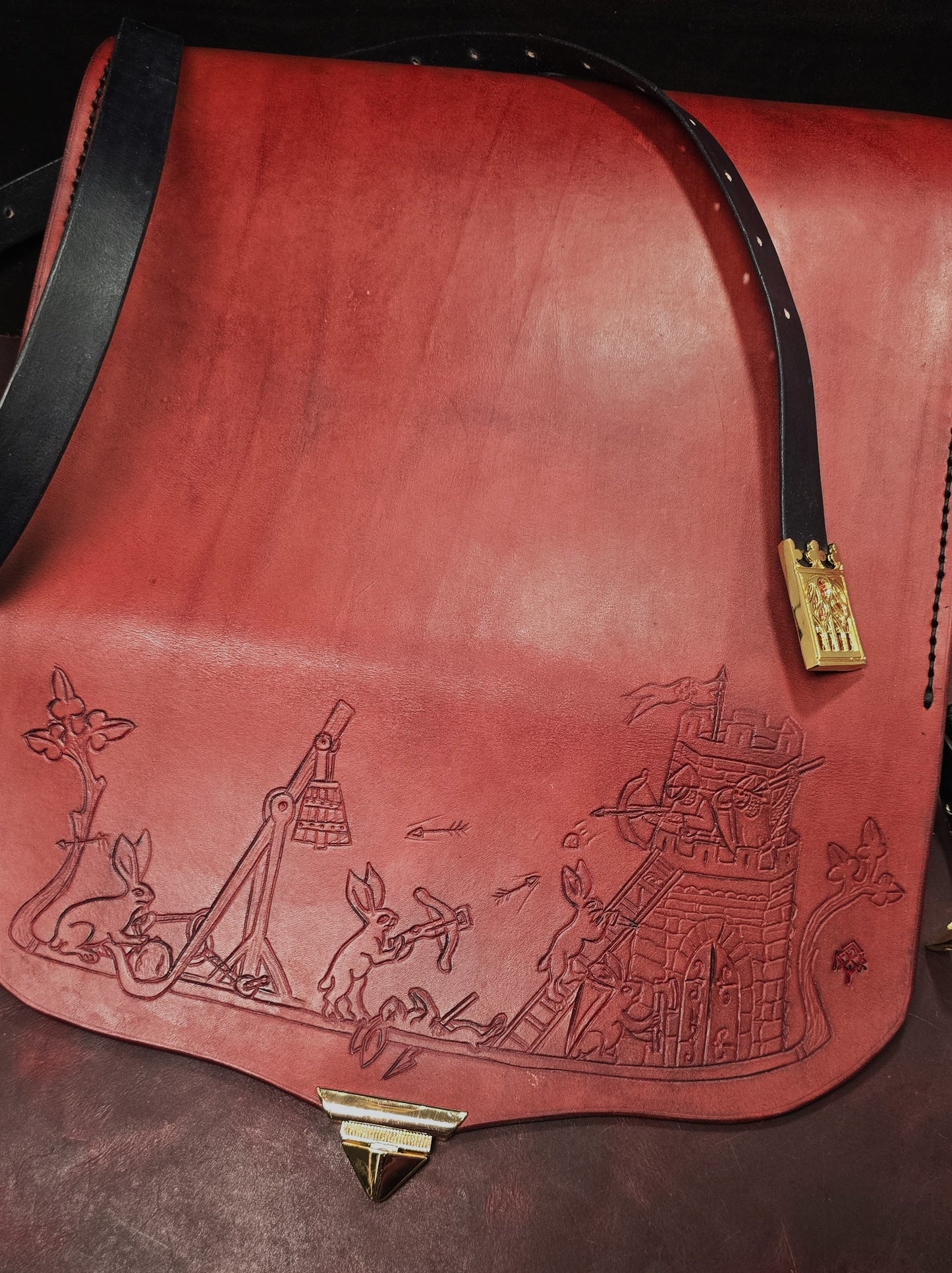 Medieval Murder Rabbits purse - "Hop Into Battle!" - Burgundy and Black