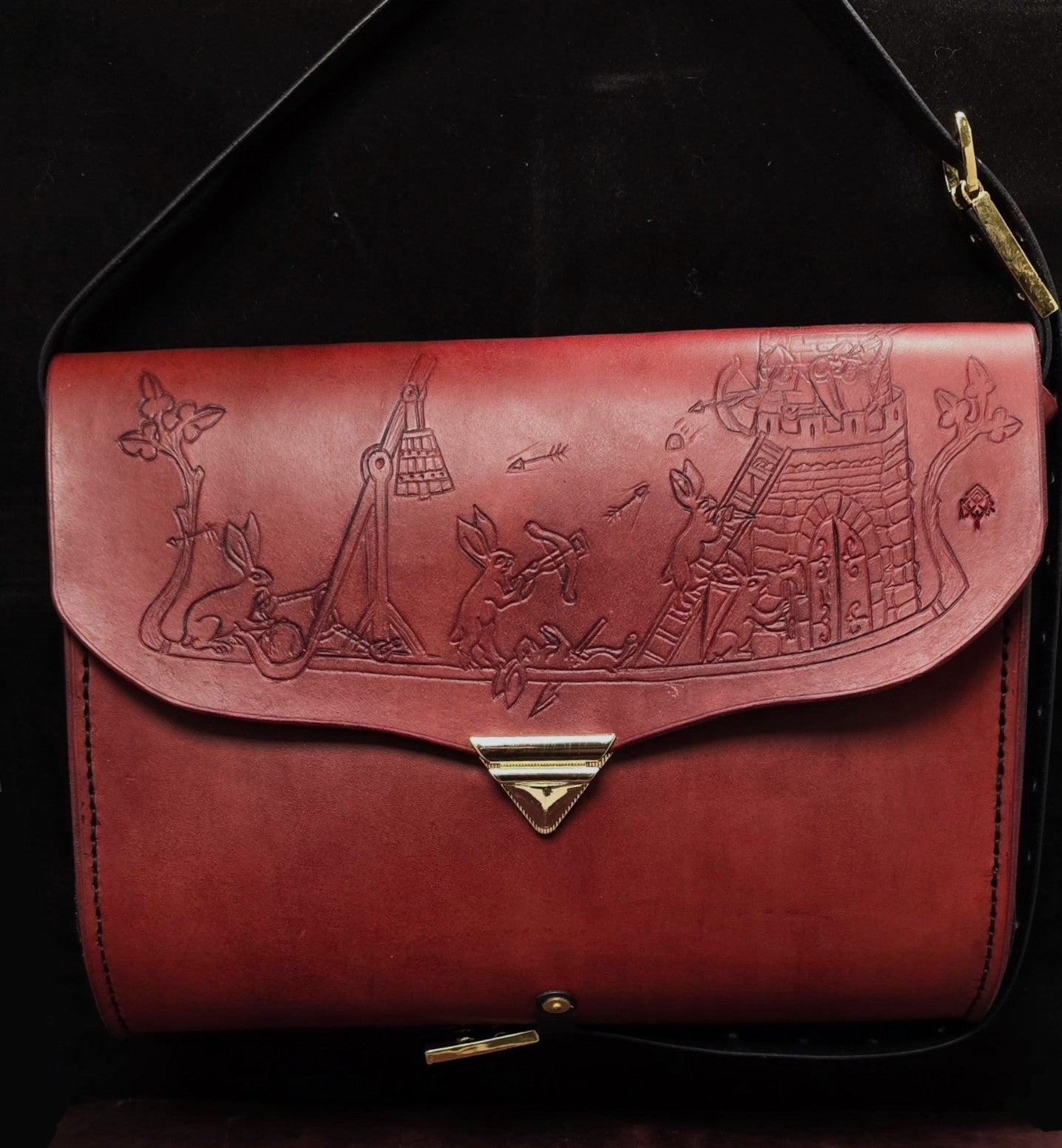 Medieval Murder Rabbits purse - "Hop Into Battle!" - Burgundy and Black