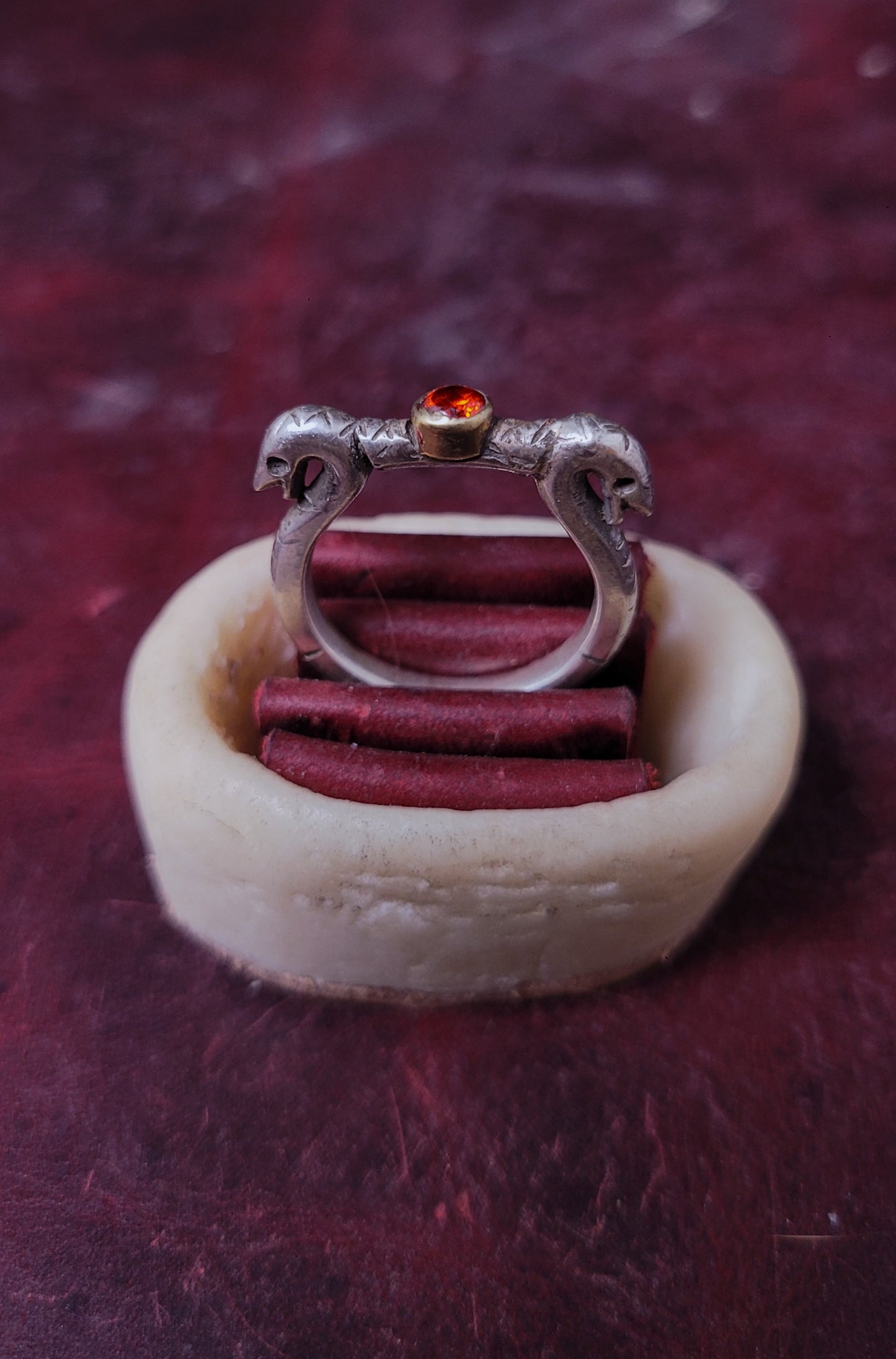 .925 Silver Snake Ring 'Root Gnawers" - Red CZ Stone - Size 9