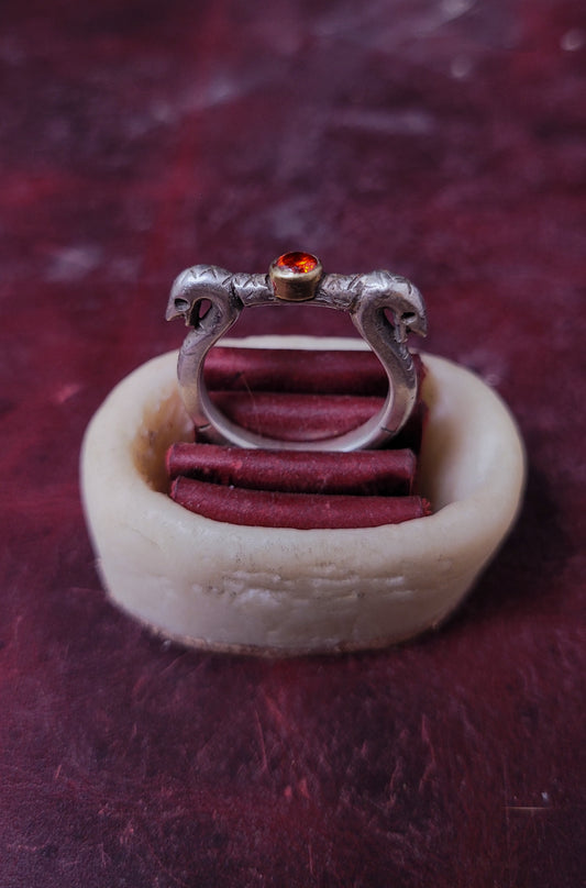 .925 Silver Snake Ring 'Root Gnawers" - Red CZ Stone - Size 9