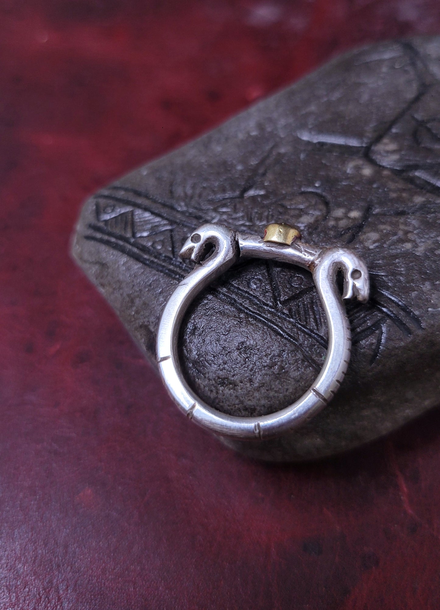 .925 Silver Snake Ring 'Root Gnawers" - Red CZ Stone - Size 9