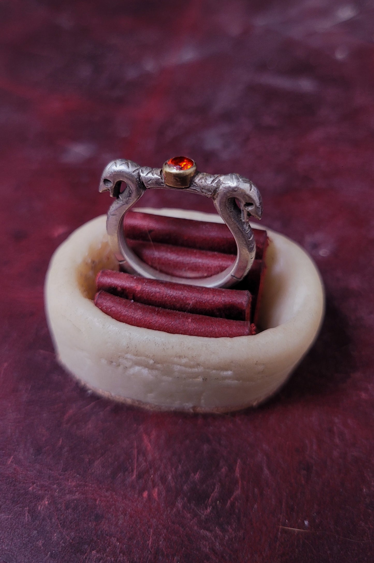 .925 Silver Snake Ring 'Root Gnawers" - Red CZ Stone - Size 9