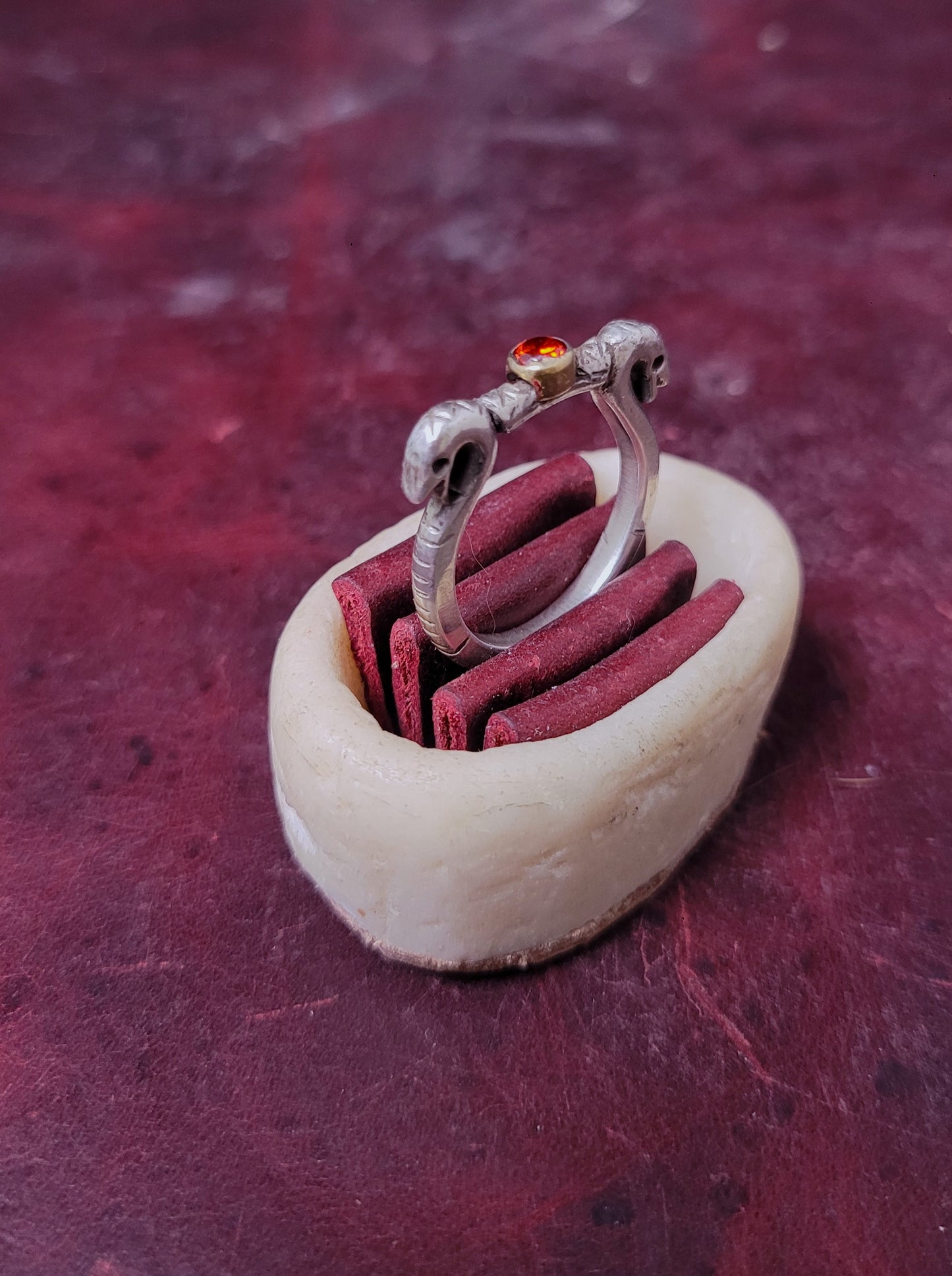 .925 Silver Snake Ring 'Root Gnawers" - Red CZ Stone - Size 9