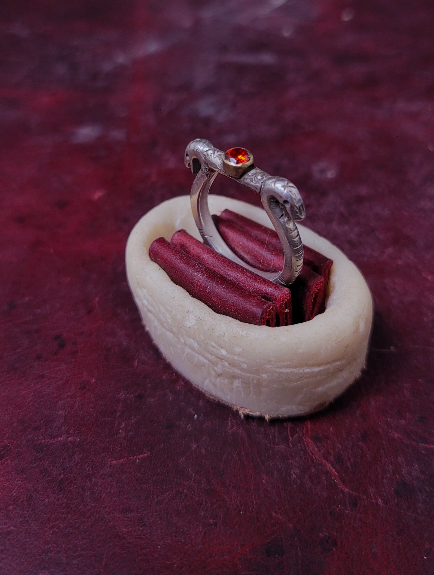 .925 Silver Snake Ring 'Root Gnawers" - Red CZ Stone - Size 9