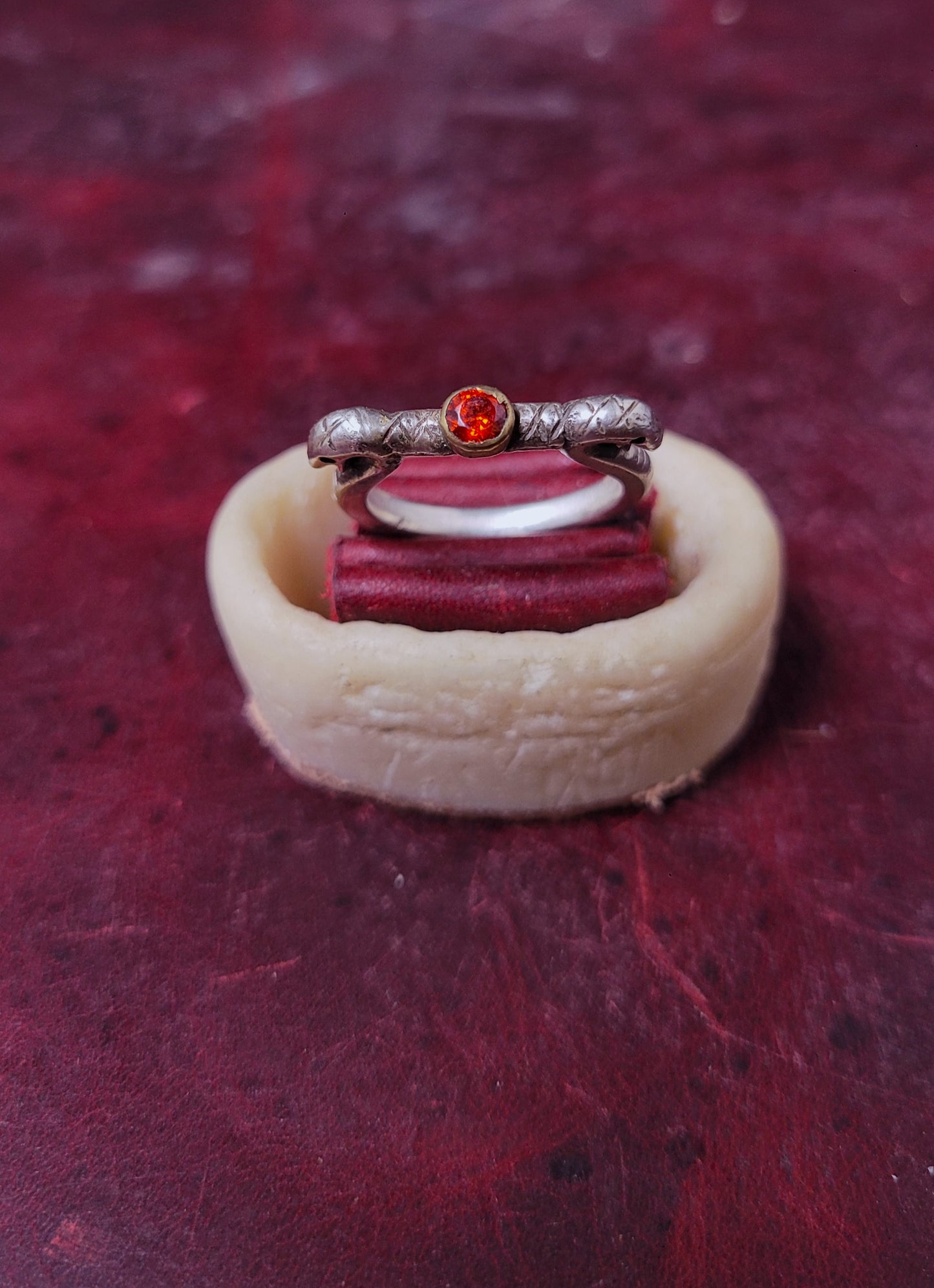 .925 Silver Snake Ring 'Root Gnawers" - Red CZ Stone - Size 9