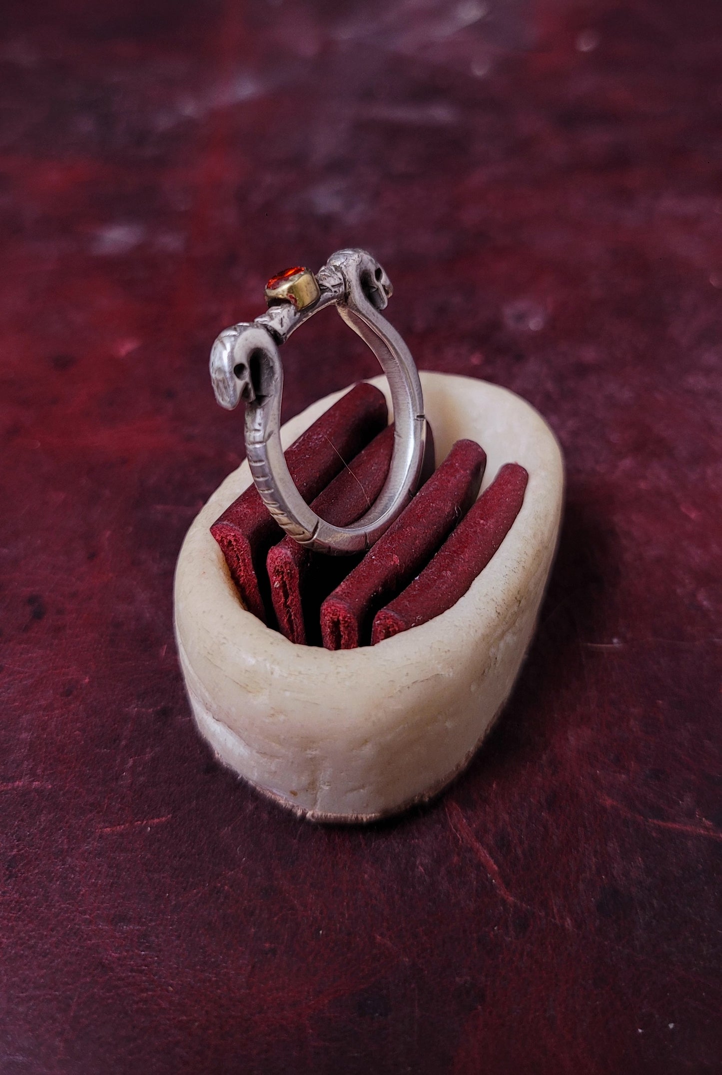 .925 Silver Snake Ring 'Root Gnawers" - Red CZ Stone - Size 9
